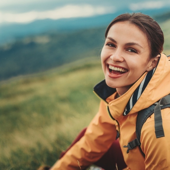 Woman smiling with new snap on smile